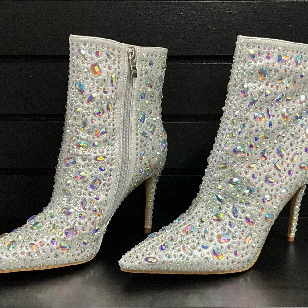 Silver Rhinestone Ankle Boots. - Picture 3 of 4